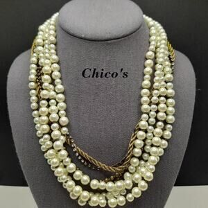 Chico's Faux Pearl Rhinestone Cord Necklace, 8 Strands, 22 Inches